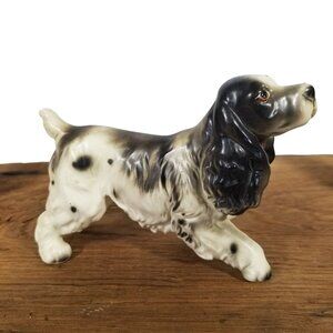 Springer Spaniel Figurine Black and White 1950s Japan